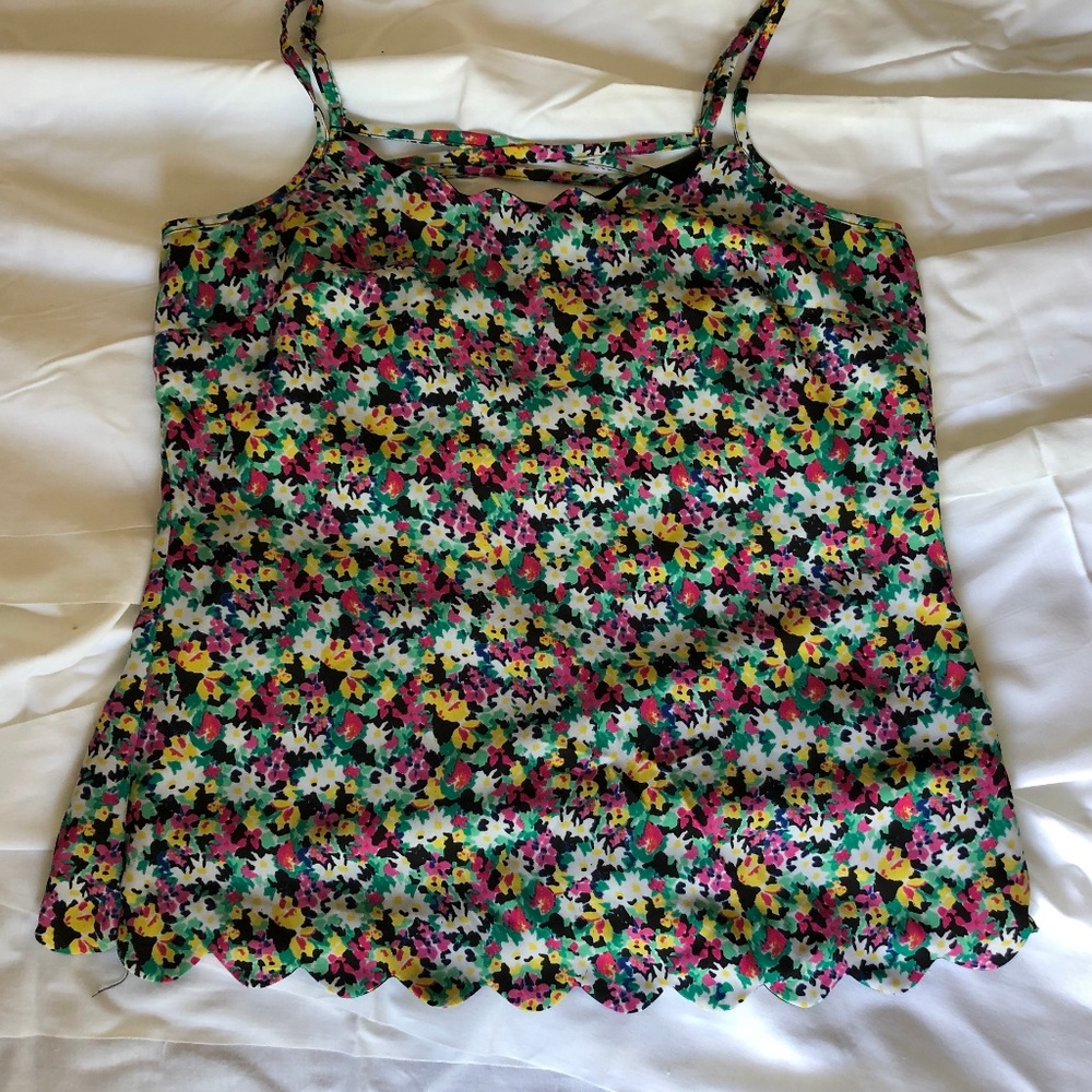floral print scalloped hem tank